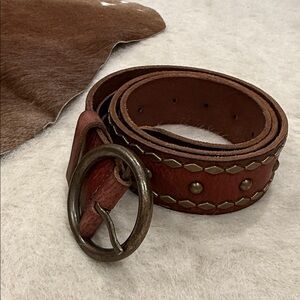 Brown Leather Belt with Brass Buckle